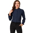 thumbnail image 1 of INSPIRE CHIC Blusa De Chifón Con Cuello Levantado Y Volantes De Manga Larga Con Cierre De Botones Para Oficina Y Trabajo Para Mujer Azul marino L, 1 of 6