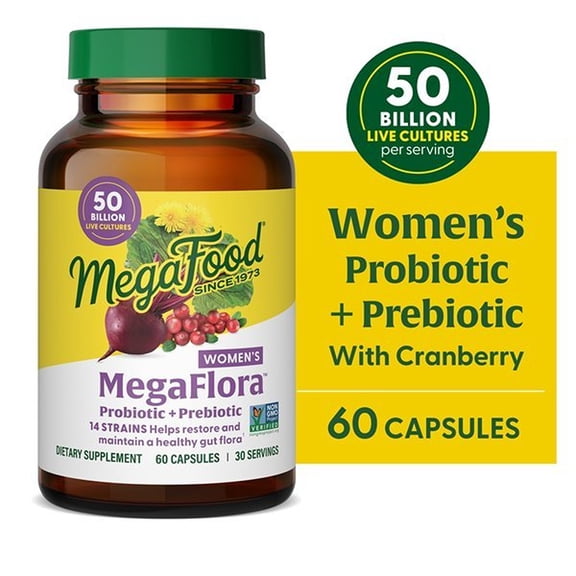 MegaFood MegaFlora Probiotics for Women - With Prebiotics - 14 Strains - 30 Servings