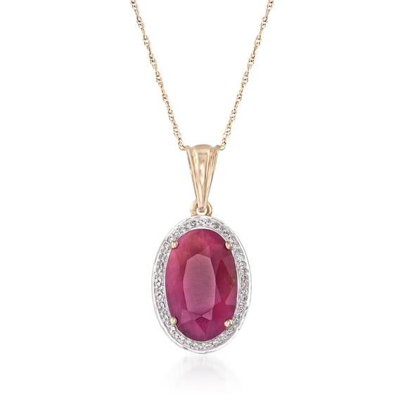 Ross-Simons 6.25 Carat Ruby and .14 ct. t.w. Diamond Pendant Necklace in 14kt Yellow Gold, Women's, Adult