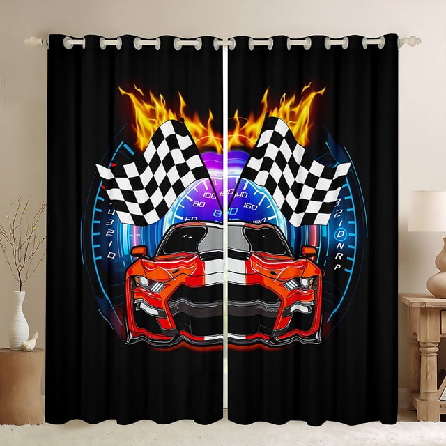 YST Rideaux Occultants Imprimés Voiture de Sport 76x54 Rideaux Voiture de Course Rouges pour Enfants Garçons, Rideaux et Draperies Buffalo Noir et Blanc Adolescents Sport Extrême Rideaux de Chambre Chambre Décoratif