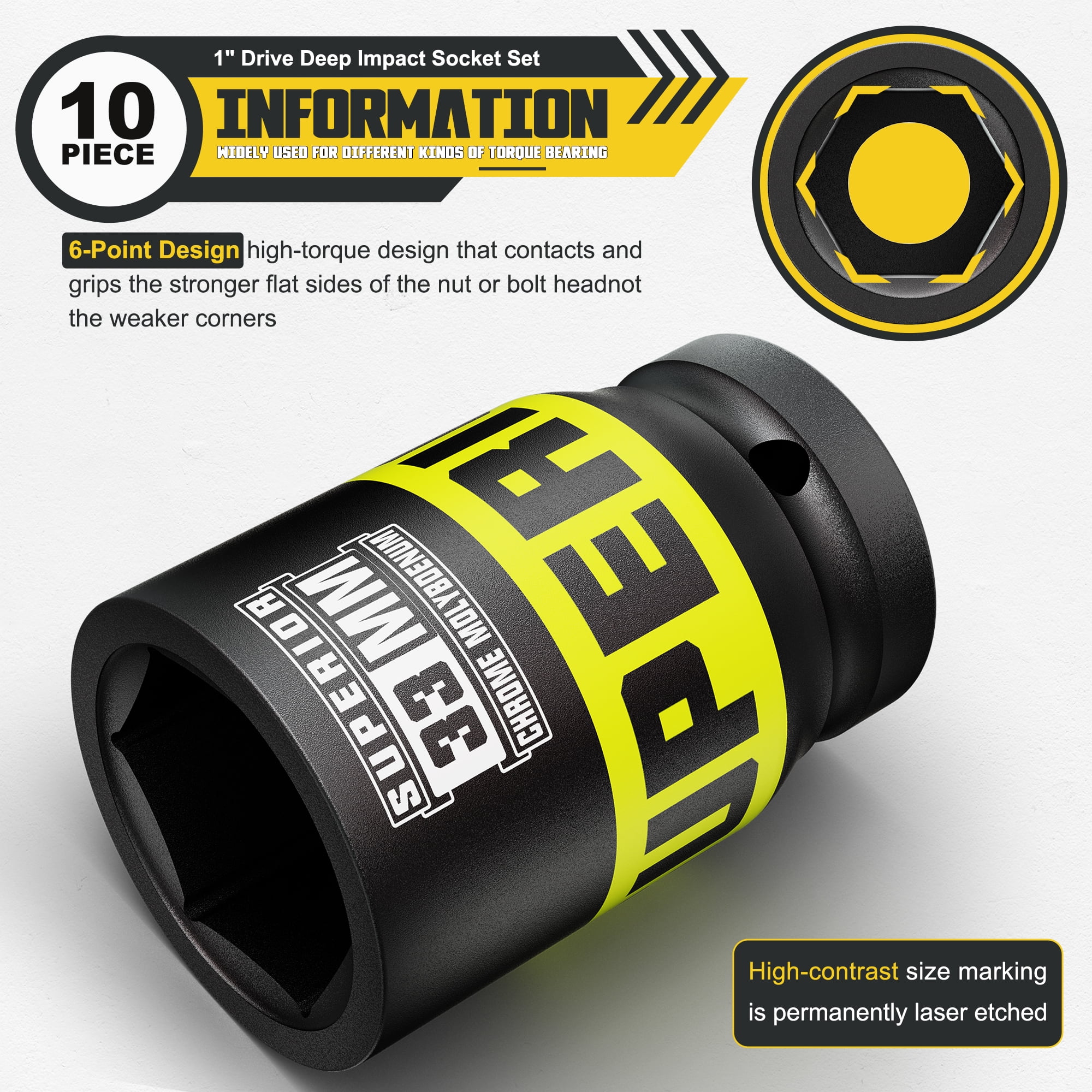 1 Inch Drive Impact Socket Set Metric 10pcs