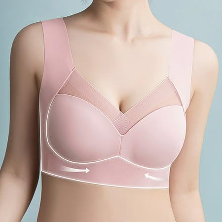 Zpanxa Bras for Women Lady Mesh Gathered Bra Plus Size Sports Bra Underwear Yoga Hollow Out Bra Cup Womens Bras Sports Bra Pink XL