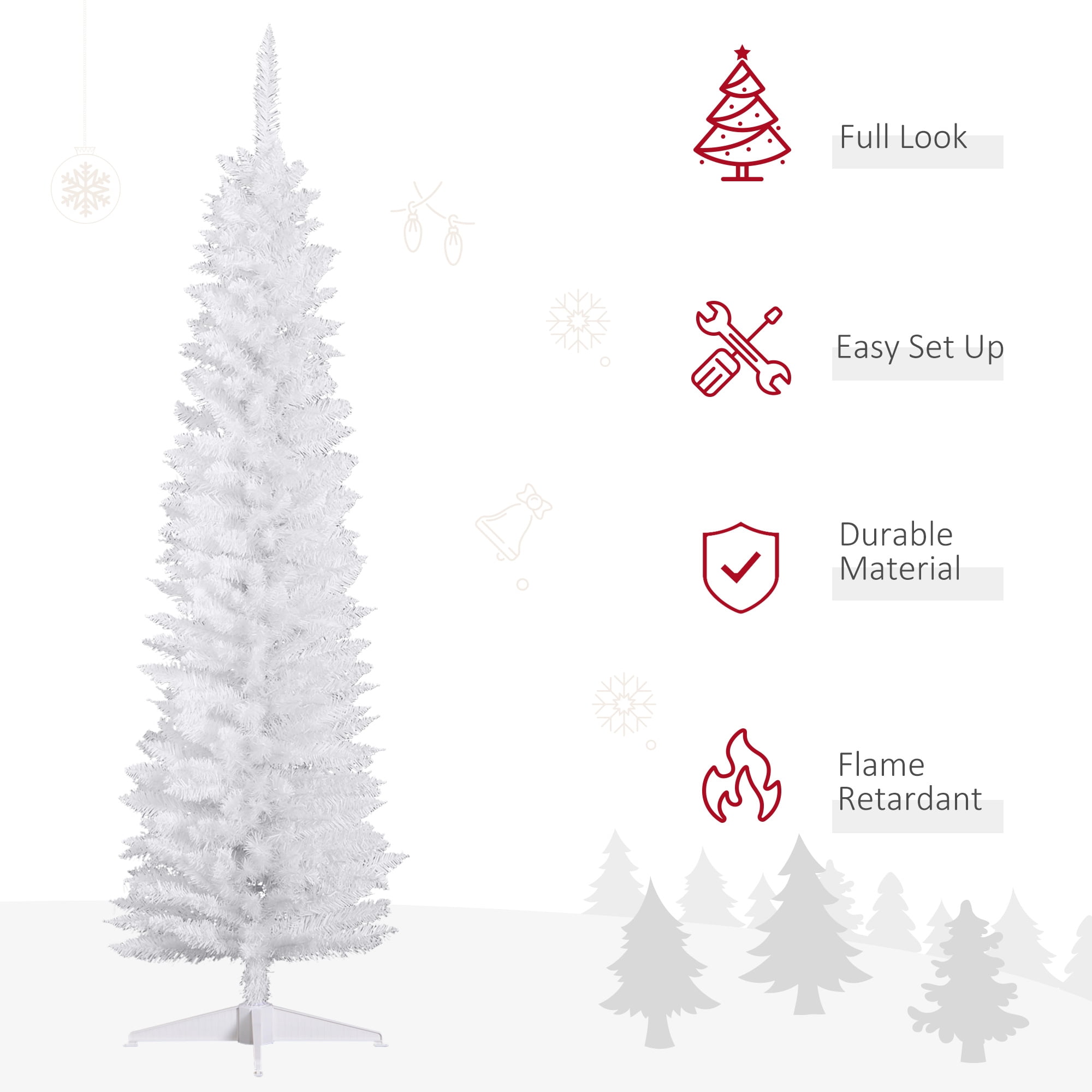 HOMCOM Unlit Slim Noble Fir Hinged Artificial Christmas Tree with Realistic Plastic Branches and 390 Tips, 6' Tall, White