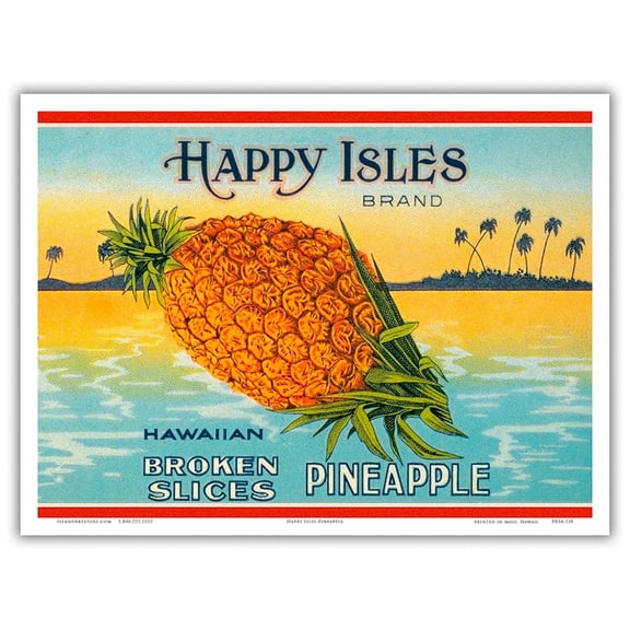 Happy Isles Brand - Hawaiian Broken Slices Pineapple - Vintage Can Label c.1930s - Master Art Print (Unframed) 9in x 12in