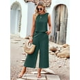 thumbnail image 6 of Women'S Summer 2 Piece Outfits Set Round Neck Sleeveless Tank Crop Top Wide Leg Pants Set with Pockets Dark Blue M, 6 of 9