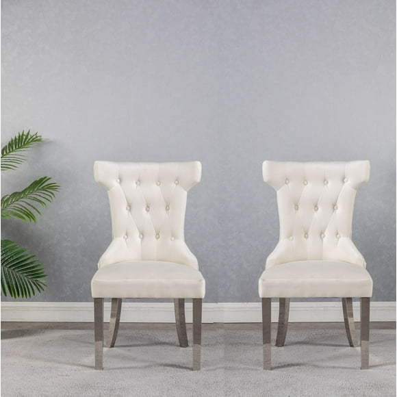K-LIVING ORICA BEIGE COLORED FABRIC ACCENT CHAIRS WITH STAINLESS -STEEL CHROME LEGS & BACK HANDLE (2 CHAIRS PER BOX)