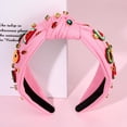 thumbnail image 3 of Mokkia Diadema de verano para mujer, color rosa, con cuentas, flores, hojas de palma, sandía, fruta, nudo superior, accesorios para el cabello bohemio (flor A), 3 of 5