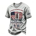 thumbnail image 2 of Men 911 25th Memorial Shirts American Flag Print V Neck Short Sleeve Tops Never Forget 911 Graphic Shirts,American Flag Patriotic T-Shirts, 2 of 4