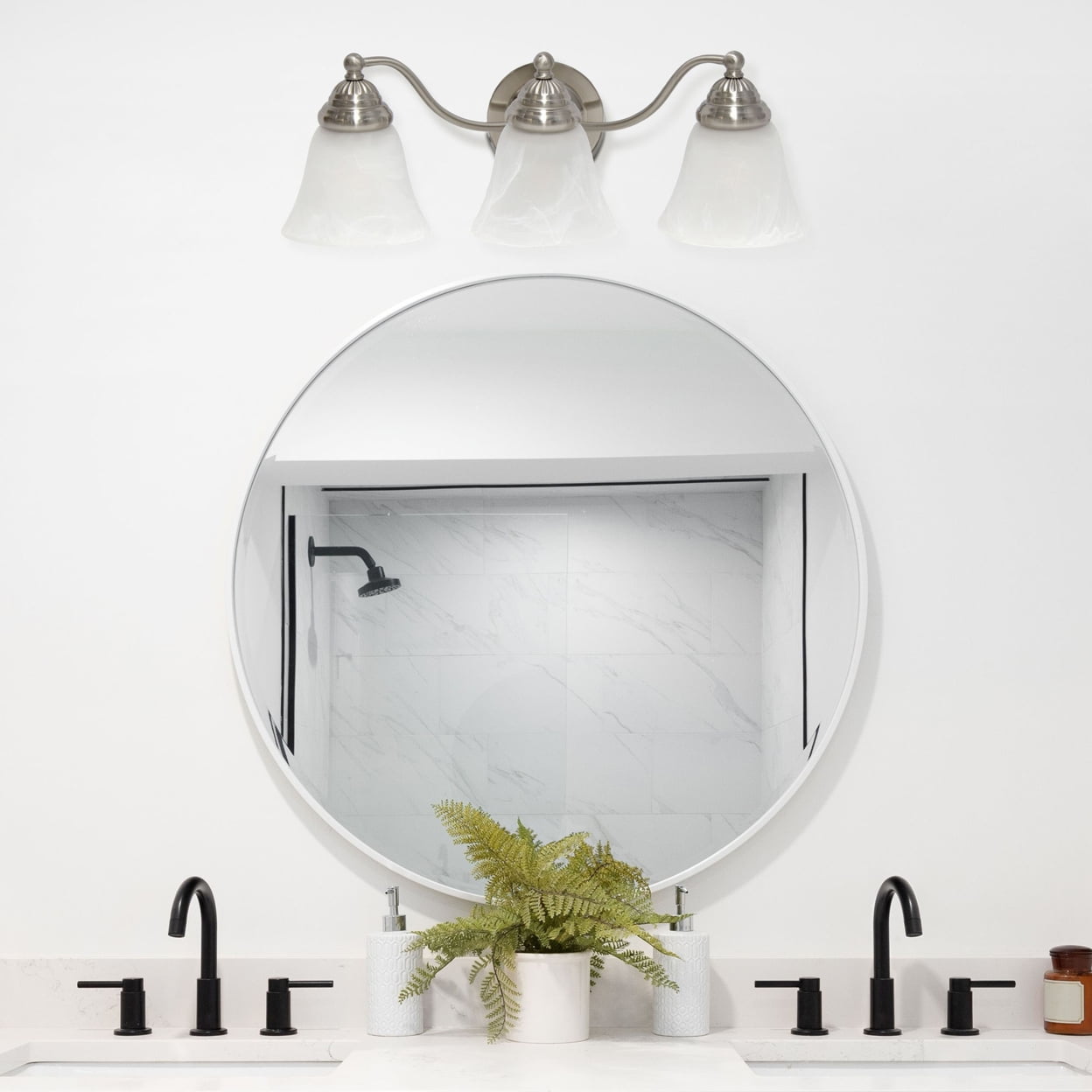 19.25" Classic 3 Light Winding Metal, Frosted Marble White Bell Shape Glass Shades Decorative Wall Mounted Vanity