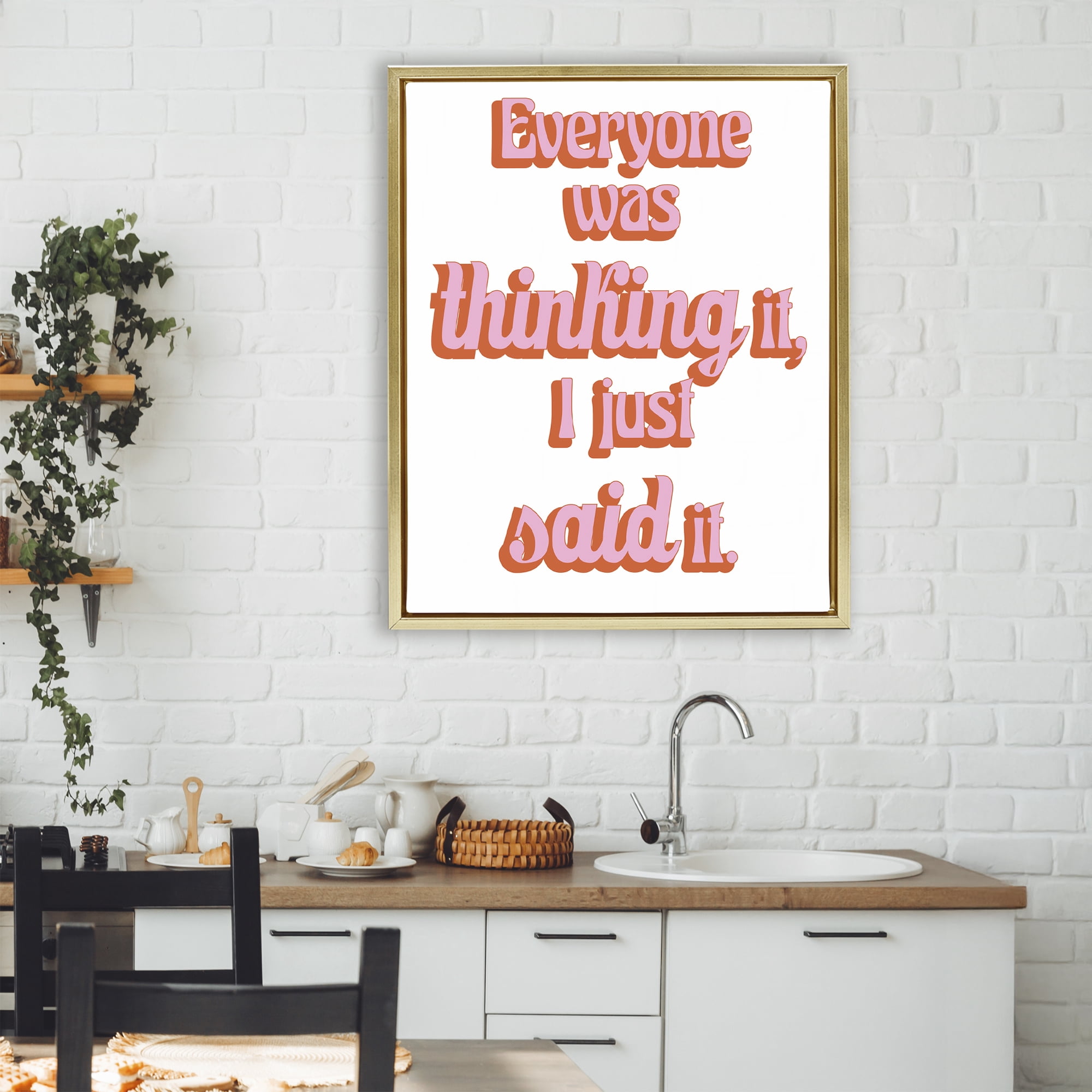 Stupell Industries Everyone Was Thinking It Gold Framed Floater Canvas Wall Art, design by Elizabeth Medley