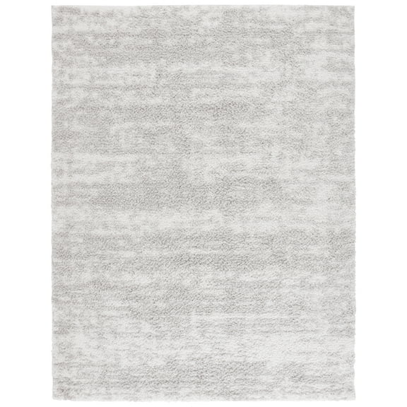 SAFAVIEH Rumi Serenity Distressed Polyester Shag Area Rug, Gray/Ivory, 9' x 12'