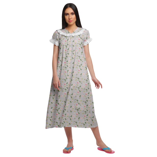 Moomaya Chemise de Nuit à Manches Courtes Imprimée pour Femmes en Coton
