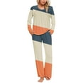 thumbnail image 2 of Yuyuzo Womens Pajama Sets 2 Piece Color Block Long Sleeve Crew Neck Tops Lounge Pants with Pockets, 2 of 6
