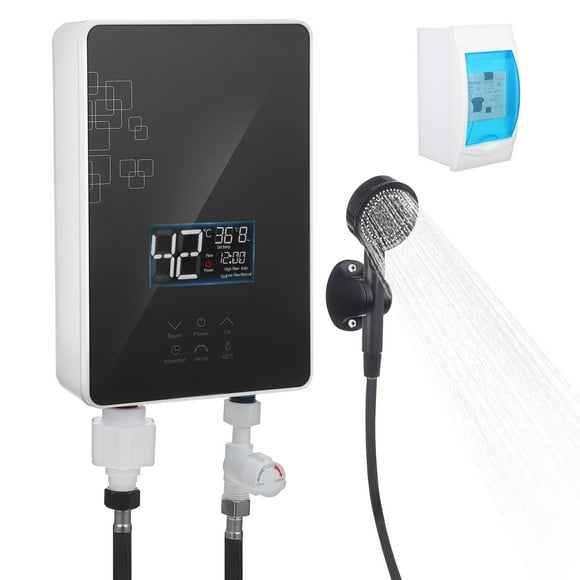 Calentador de agua eléctrico sin tanque: pequeño calentador de agua instantáneo con interruptor de aire y kit de cabezal de ducha para baño o bañera, enchufe estadounidense.