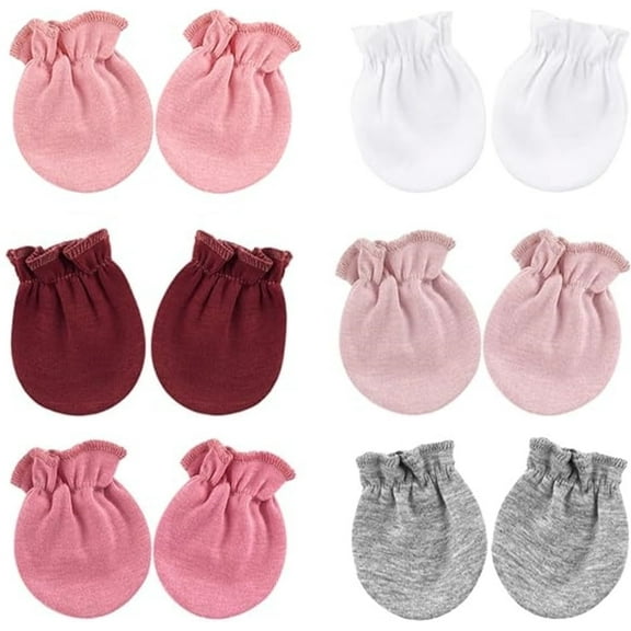 6Pairs Anti-scratch Infant Mittens,Baby Hand Mittens,Elastic Wrist Gloves,Double-Layered Cotton Mittens,Solid Color Newborn Mittens,for 0-12Months