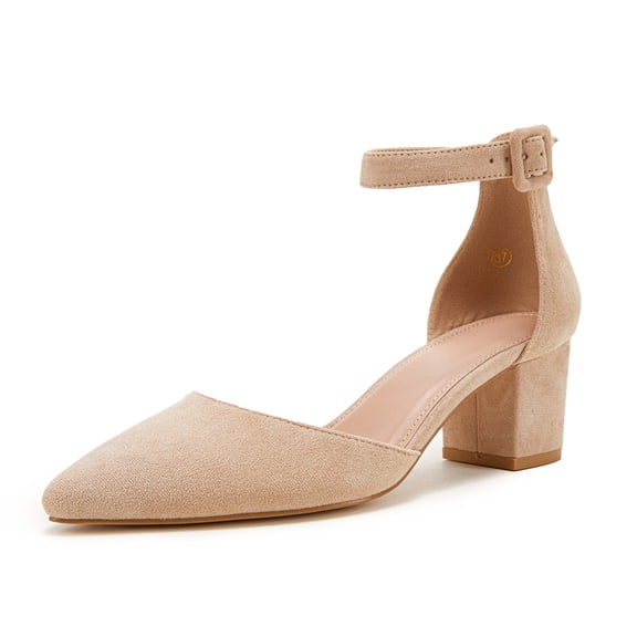 Dellytop Women's Pointed Toe Pumps Ankle Strap Buckle Chunky Block Heel Dress Sandals