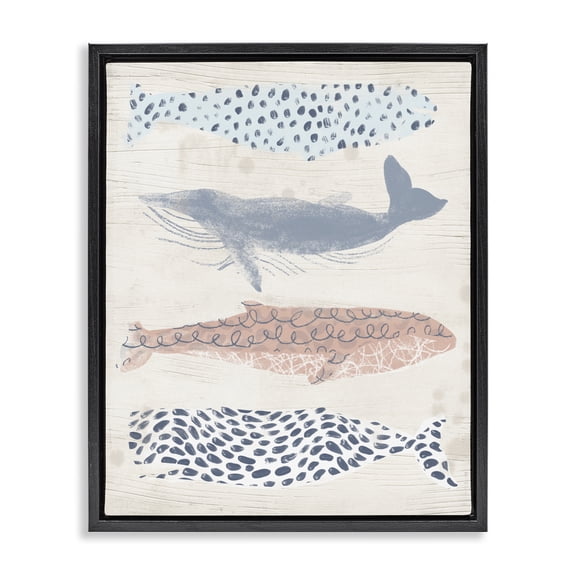 Stupell Industries Tropical Maritime Patterned Whales Black Floating Frame Canvas Art, 17 x 21, by June Erica Vess