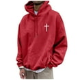 thumbnail image 3 of Mens Jesus Hoodie Cross Print Pullover Sweatshirt Christian Religious Long Sleeve Tops Oversized Red S, 3 of 6