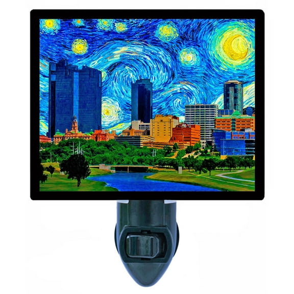 Night Light - Fort Worth Starry Night. | Van Gogh Theme, Includes Free Switchable Insert, 4W Bulb, E12 Base