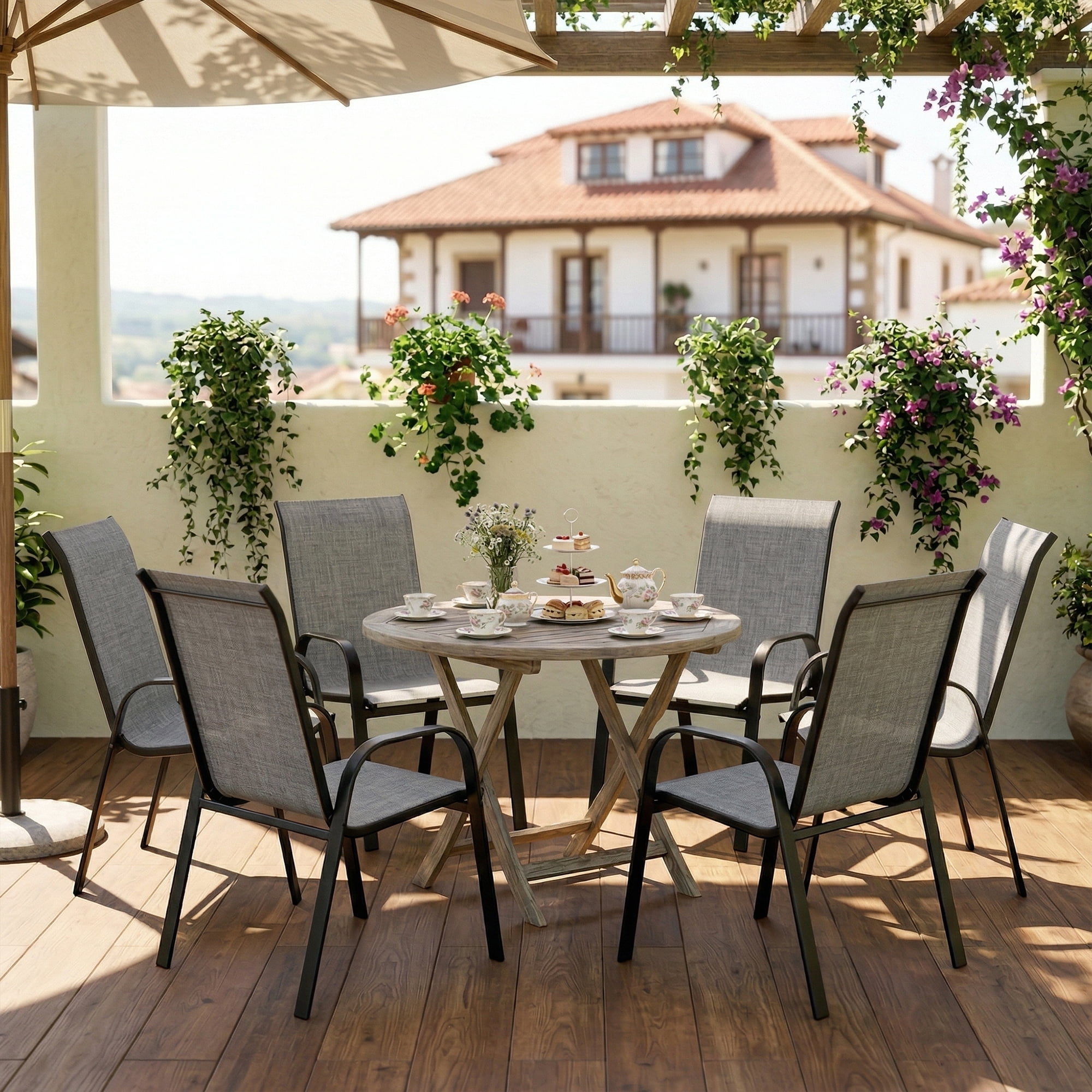 Guqiart Patio Chairs Set of 6, Stackable Outdoor Dining Chairs, All-Weather Textilene, Metal Frame, 350 lbs Capacity