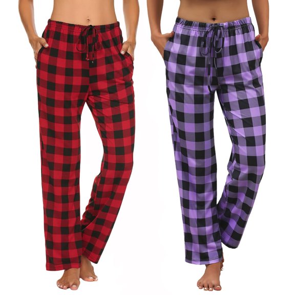 Ekouaer Womens 2 Pack Lounge Pants Comfy Pajama Pants Plaid Pajama Bottoms with Pockets Drawstring Pj Bottoms GP16