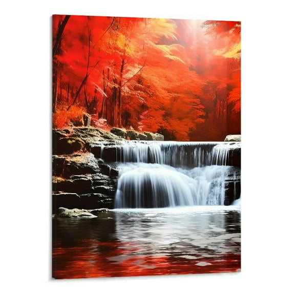 PRATYUS Red Waterfall Canvas Wall Art Picture 16x20in for Living Room Bedroom 16x20in