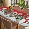 thumbnail image 3 of Red Christmas Table Cloths for 8 Foot Rectangle Tables, Xmas Trees Snowman Elk Snowflake Patio Waterproof Elastic Fitted Tablecloths, Washable Rectangular Table Cover for Camping, 3 of 8