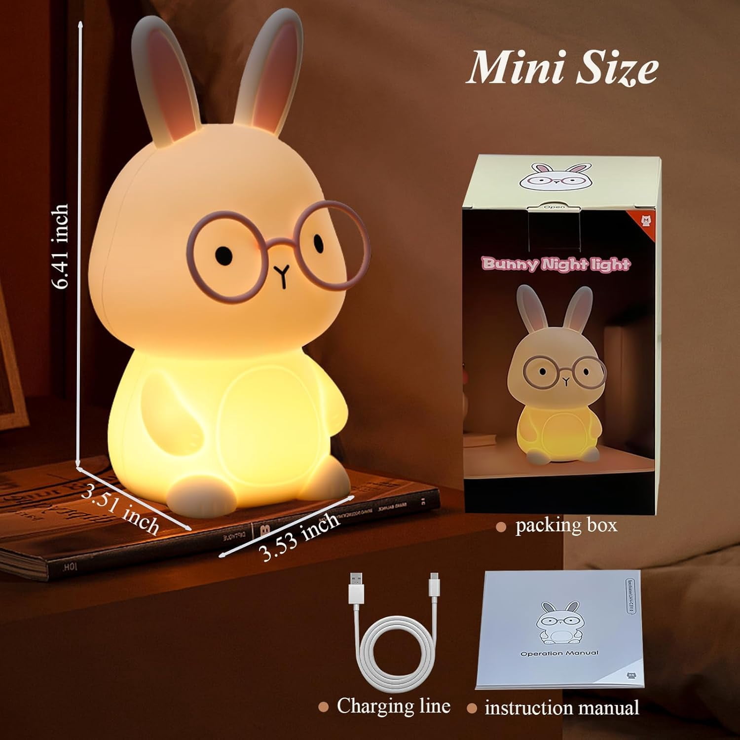 Bunny Night Light for Kids, Cute White-Pink Silicone Rabbit Lamp, 7 Colors RGB & 3-Level Warm Light, 30-Min Timer Rechargeable Touch Night Light, Easter Gifts for Baby Toddlers