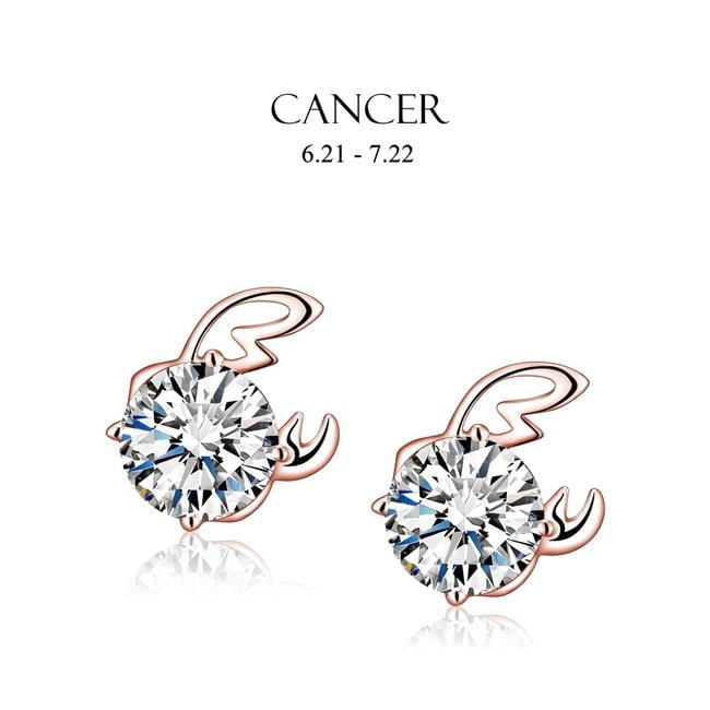 Boucles d'Oreilles en Or Rose avec Zircon Cubique pour Cancer