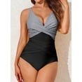 thumbnail image 5 of SOMER One Piece Swimsuit Womens Bathing Suits Tummy Control V Neck Cross Twist Front Ruched with Padded and Adjustable Straps Swimwear Black White Stripes 2XL, 5 of 6