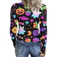 thumbnail image 7 of Halloween Long Sleeve Shirts for Women Slim Fitted Ribbed Novelty Pumpkin Ghost Tunic Tops Party Crew Neck Spring Day Fashion Clothing Multicolor XL, 7 of 7