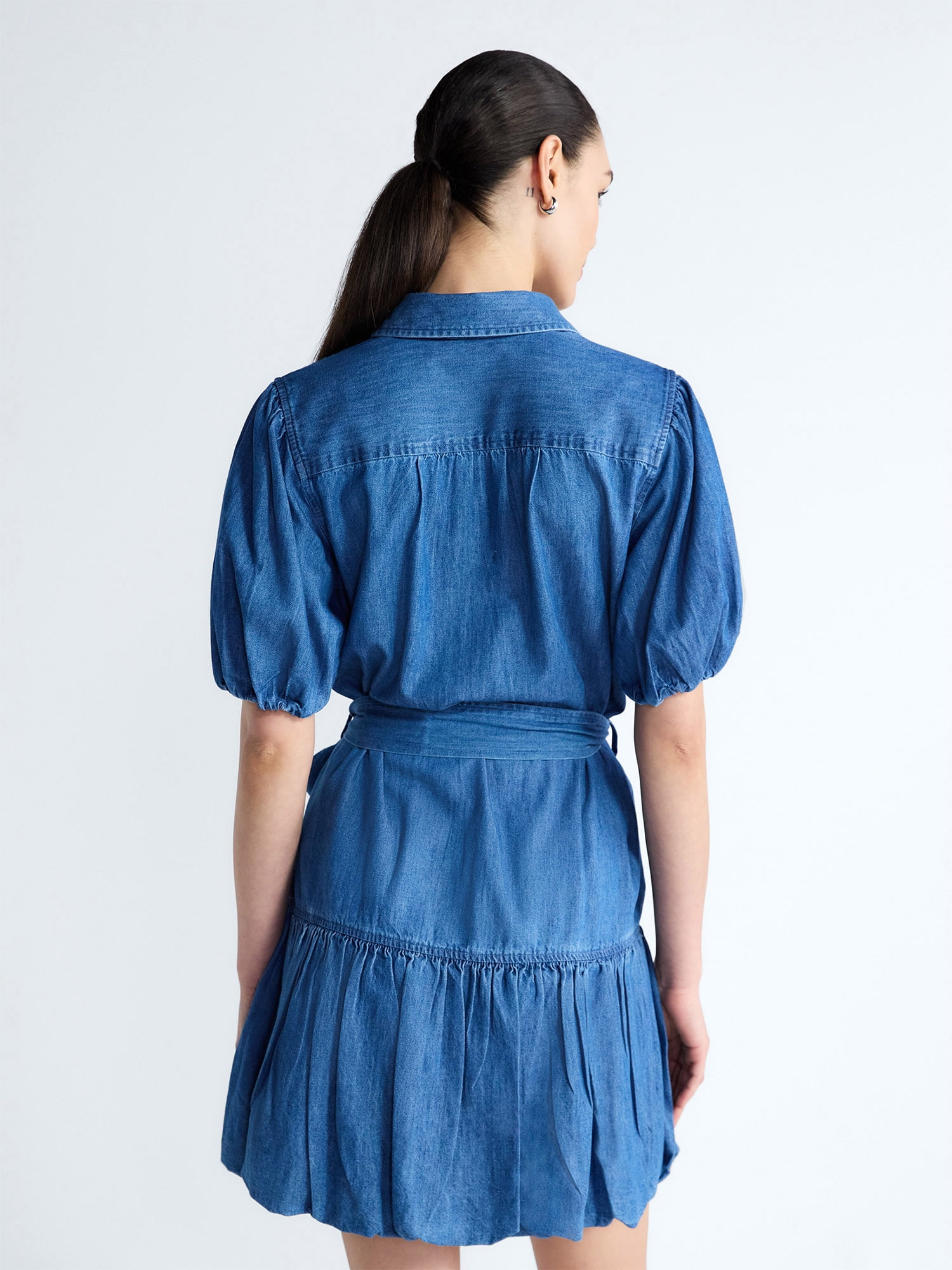 Free Assembly Women's and Women's Plus Cotton Mini Dress with Puff Sleeves, Sizes XS-4X