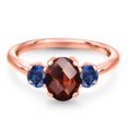 thumbnail image 3 of Gem Stone King 2.03 Ct Oval Checkerboard Red Garnet Blue Created Sapphire 18K Rose Gold Plated Silver Ring, 3 of 6