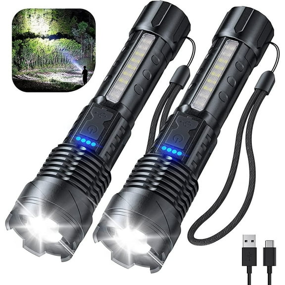 KISPATTI LED 250000 lm Flashlights, Black, 0.66 lb, 2 Count
