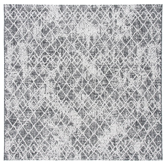 SAFAVIEH Courtyard Kerry Geometric Indoor/Outdoor Area Rug, Black/Grey, 6'7" x 6'7" Square