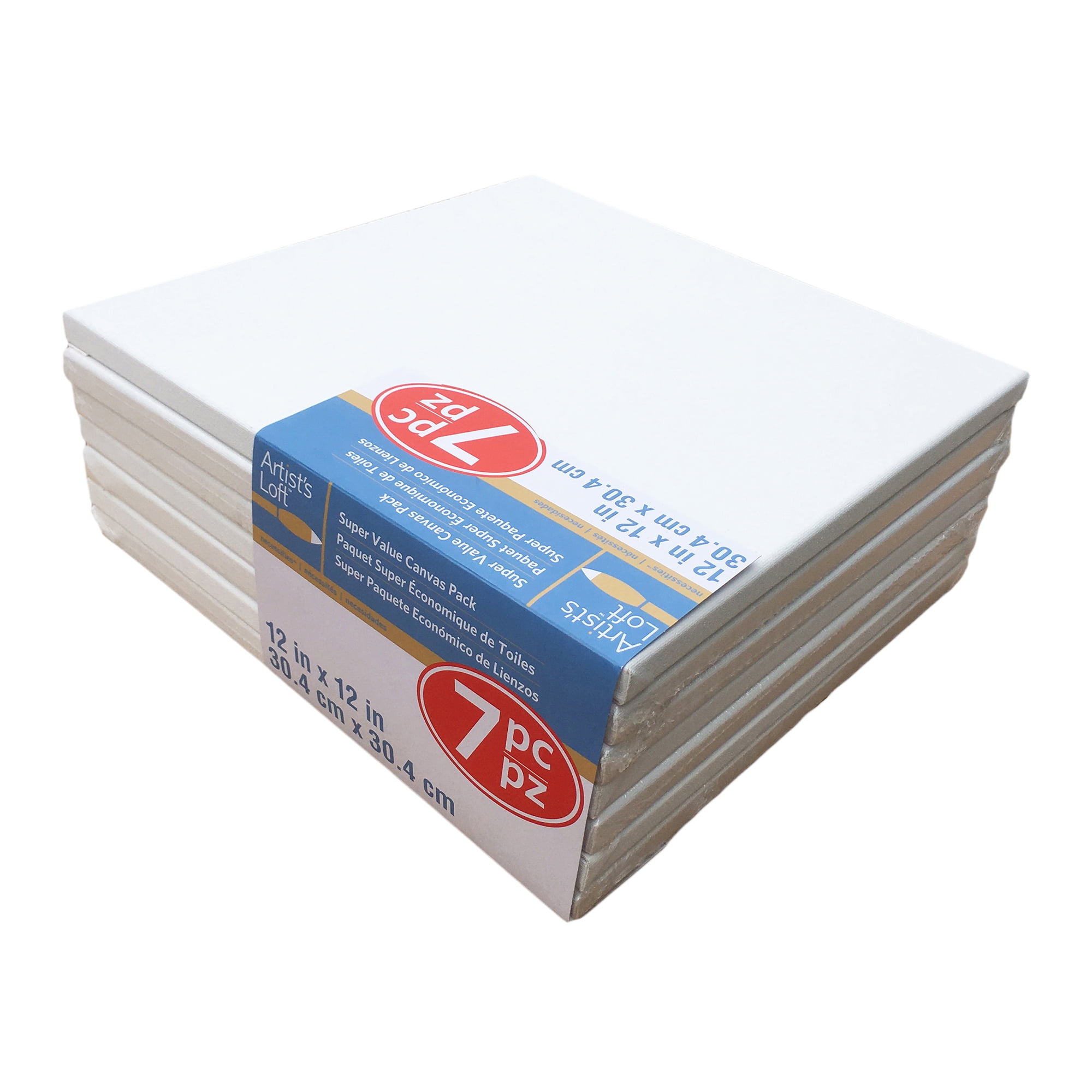 7 Count 12” x 12” Super Value Canvas by Artist's Loft Necessities - Acid Free Cotton Canvas for Paint - Acrylic - & Oils - 1 Pack