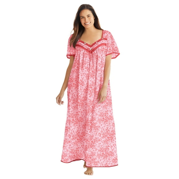 Only Necessities Plus Size Long Silky Lace-Trim Gown