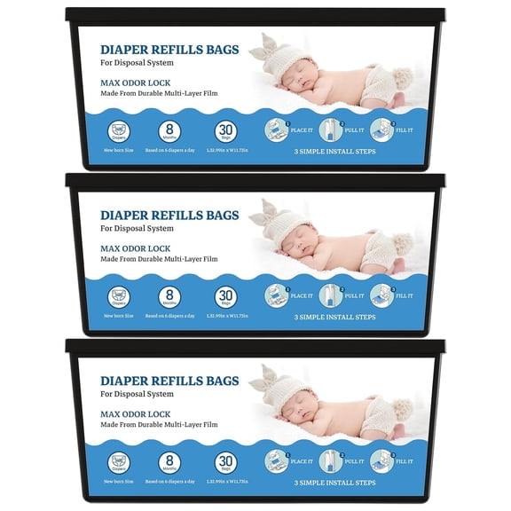 Diaper Refill Bags Compatible with XIULINnie Easy Roll & Platinum Diaper Pails, 7-Layer Odor Control, Extra Thick, Holds up to 4200 Newborn Diapers,90 Bags