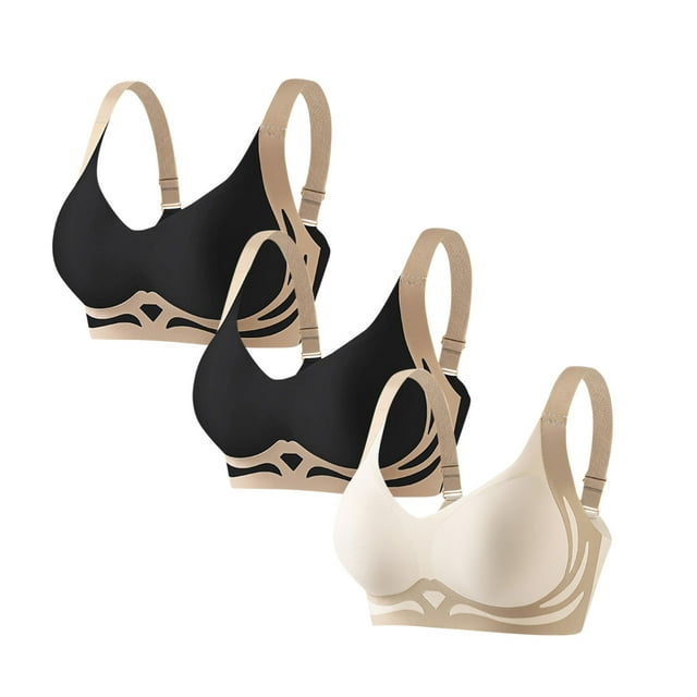 Women's 3 PCS Push Up Bralettes Color Block No Underwire Bras Full Coverage Lifting Soft Cup Everyday Bras Multicolor, 38/85B