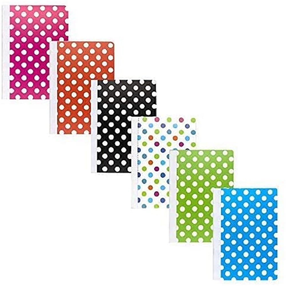 Emraw Polka Dot Poly Cover 5' X 7' Assorted Color Composition Notebook 80 Sheets 6Pk