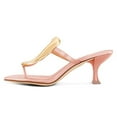 thumbnail image 4 of FSJ Women Chic Square Open Toe Flip Flops Slip On Gold Detail Kitten Low Heel Thong Sandals Casual Summer Beach Party Shoes Size 6 Pink, 4 of 4
