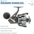 thumbnail image 5 of Quantum Benchmark Spinning Fishing Reel, Size 6000 Reel, 5+1 Bearings, 5.6:1 Gear Ratio, Aluminum Frame, SEALOQ 6 Protection, GEARTEQ Machined Gears, CFX200 Carbon Fiber Xtreme Drag, Silver/Blue, 5 of 10