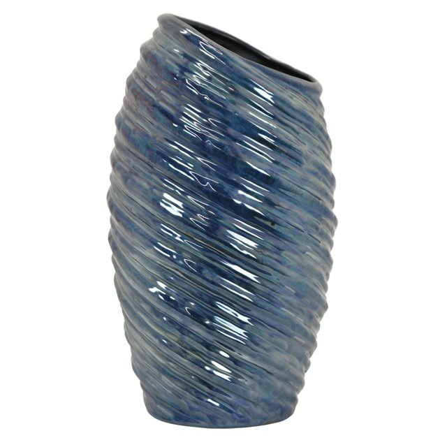 Jarrón Benzara Avery en espiral de cerámica azul 43 cm