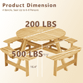 thumbnail image 2 of Eyisean 8 Person Circular Outdoor Wooden Picnic Table, Round Picnic Table with Umbrella Hole, 4 Built-in Benches, Outside Table and Bench Set for Patio, Backyard, Garden, 500lbs Capacity Per Bench, 2 of 18