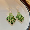thumbnail image 6 of Hyasfey 1 Pair Drop Earrings Faux Green Feather Shape Elegant Vintage Gorgeous Gift Nonallergic Rhinestone Inlaid Dangling Earrings Fashion Jewelry, 6 of 7
