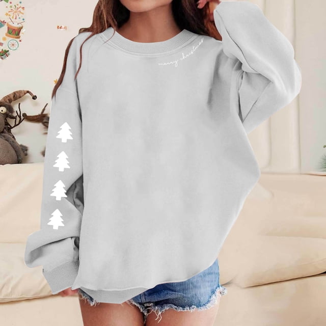 Blusas y camisas de manga larga con cuello redondo para niños Estampados navideños de manga larga Casual Suelto Forro polar para mayor calidez Sudadera con capucha de manga larga con cuello redondo pa