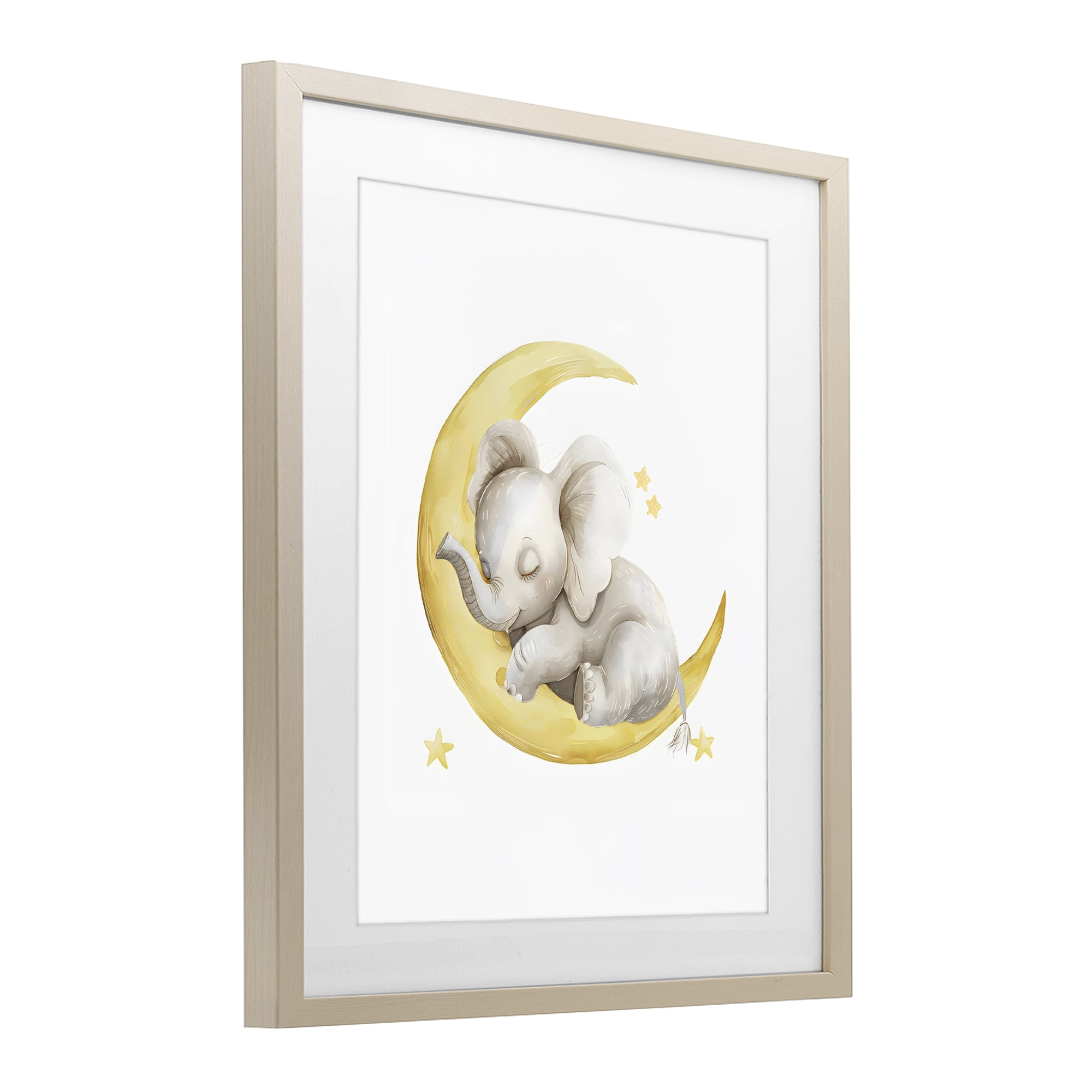 Stupell Industries Sleeping Elephant on Yellow Moon Birch Framed Print Under Glass, design by LSR Design Studio