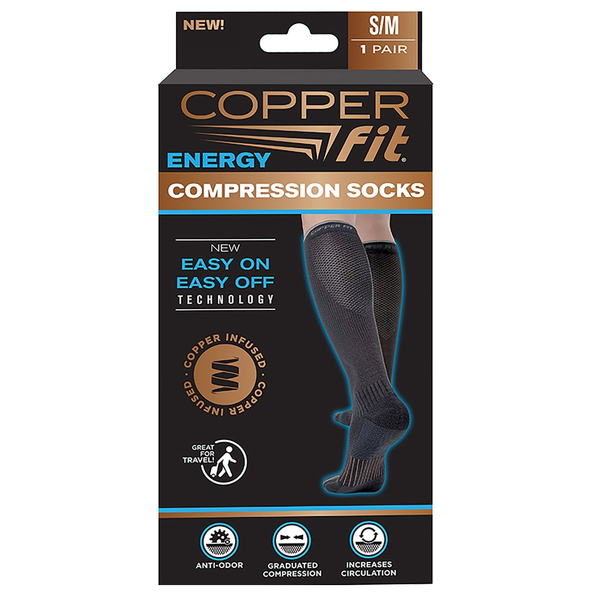 Copper Fit Unisex-Adults 2.0 Easy-Off Knee High Compression Socks