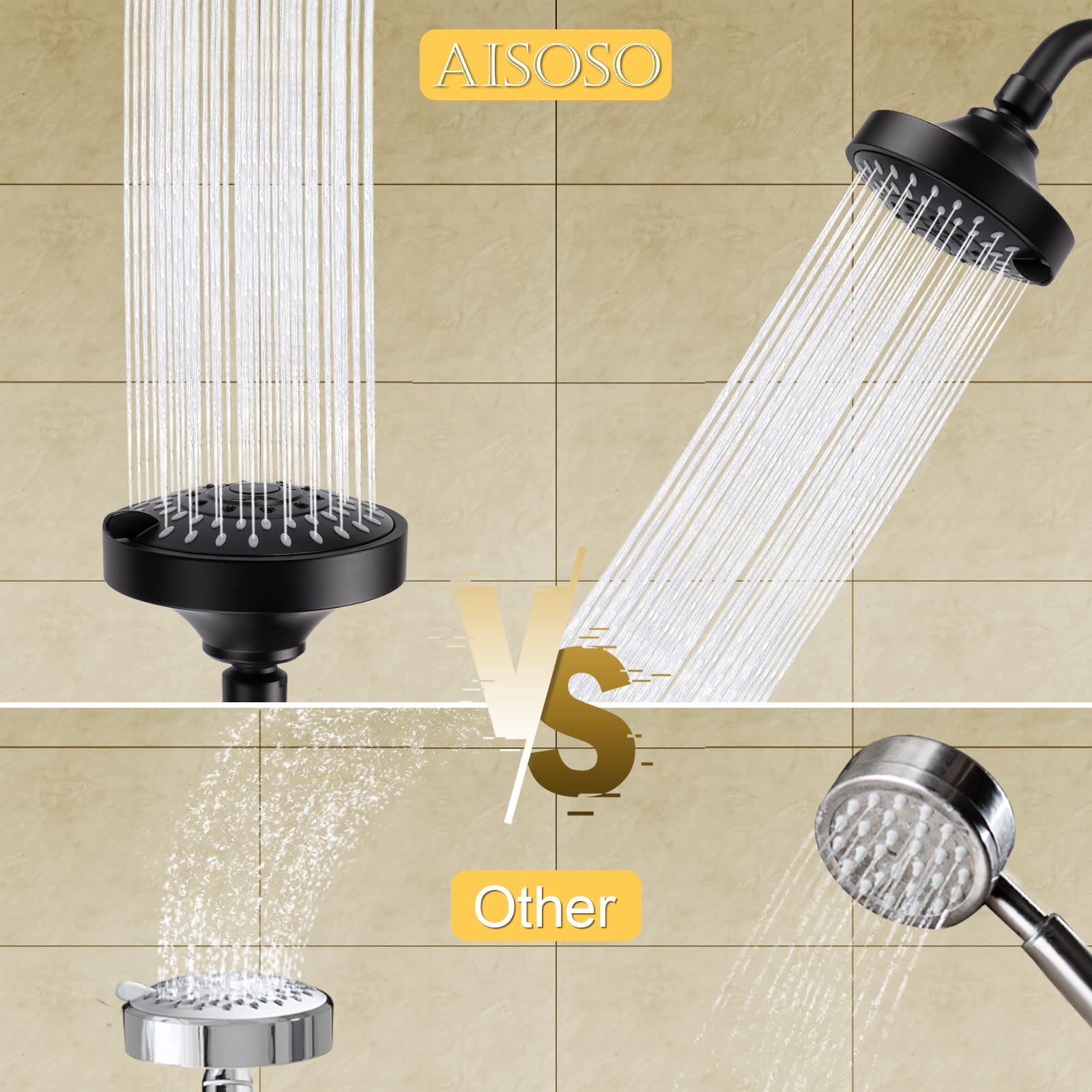Shower Head High Pressure Rain Fixed Showerhead 5-Setting with Adjustable Metal Swivel Ball Joint - Relaxed Shower Experience Even at Low Water Flow & Pressure