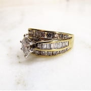 Diastar 14K Yellow Gold Finish Silver Womens Cubic Zirconia Wedding Engagement Ring